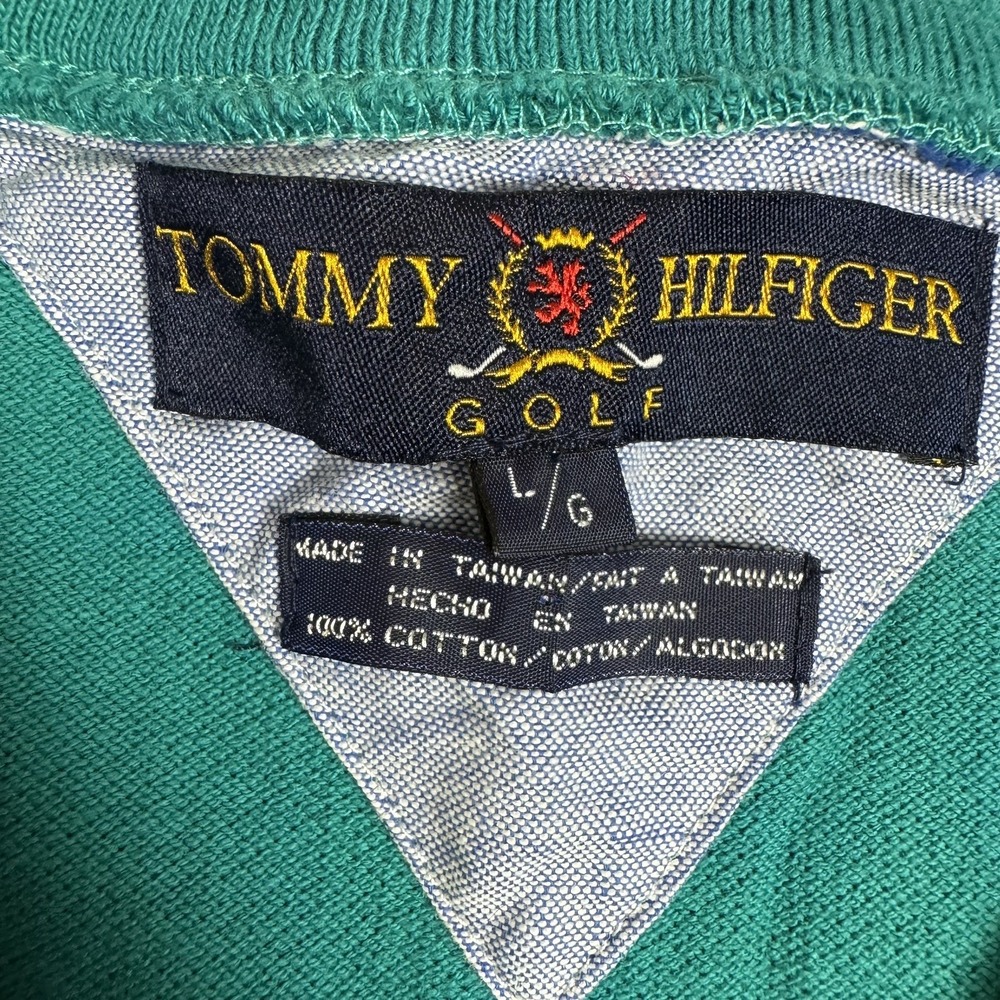 Vintage Tommy Hilfiger Golf Sweater Vest Men L Teal Crest V Neck 100% Cotton - Picture 3 of 9